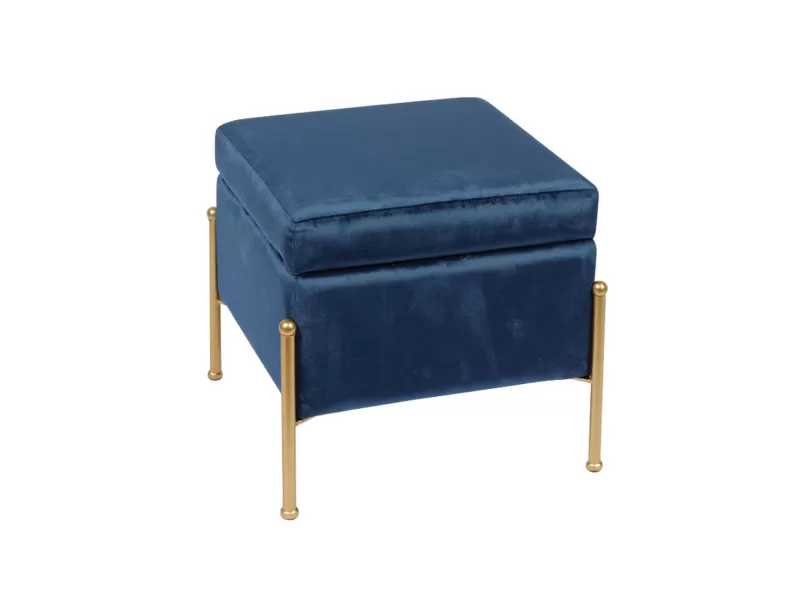 Ray Αποθηκευτικό Σκαμπό, Μέταλλο Βαφή Χρυσό, Ύφασμα Velure, Απόxρωση Μπλε 40x40x37cm