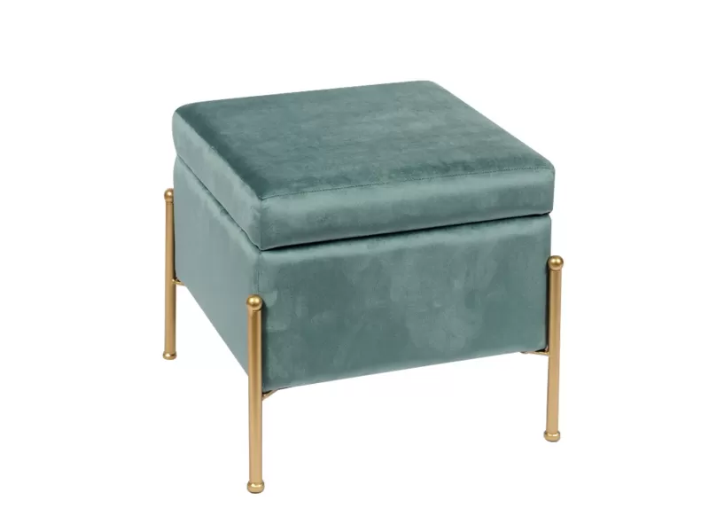 Ray Αποθηκευτικό Σκαμπό, Μέταλλο Βαφή Χρυσό, Ύφασμα Velure, Απόχρωση Βεραμάν 40x40x37cm