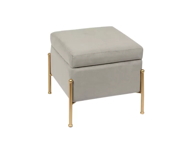 Ray Αποθηκευτικό Σκαμπό, Μέταλλο Βαφή Χρυσό, Ύφασμα Velure, Απόχρωση Γκρι 40x40x37cm