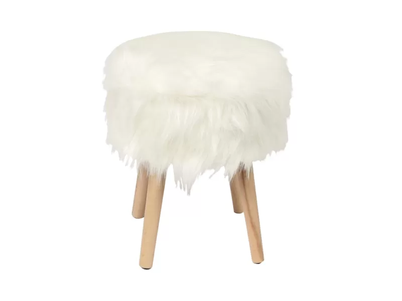 Jamo Αποθηκευτικό Σκαμπό Βοηθητικό, Συνθετική Γούνα Άσπρο, Πόδια Φυσικό. 38x38x47cm