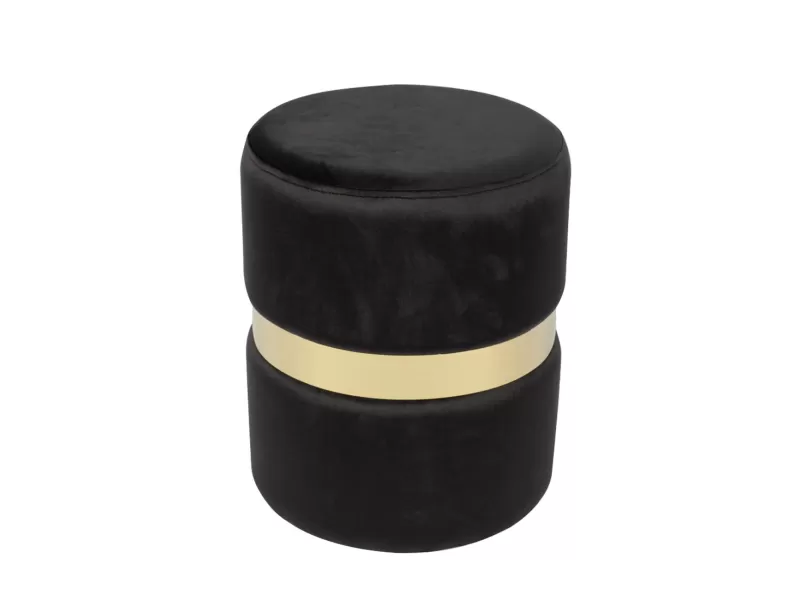 Tommy Σκαμπό Βοηθητικό, Χρώμιο Χρυσό, Ύφασμα Velure Απόχρωση Μαύρο Φ35cm Η.43cm