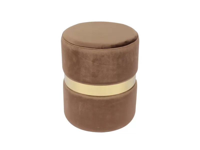 Tommy Σκαμπό Βοηθητικό, Χρώμιο Χρυσό, Ύφασμα Velure Απόχρωση Καφέ Φ35cm Η.43cm