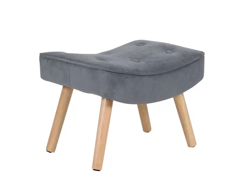 Alma Σκαμπό - Υποπόδιο, Ύφασμα Velure Γκρι, Πόδια Φυσικό, K/D 52x38x35cm