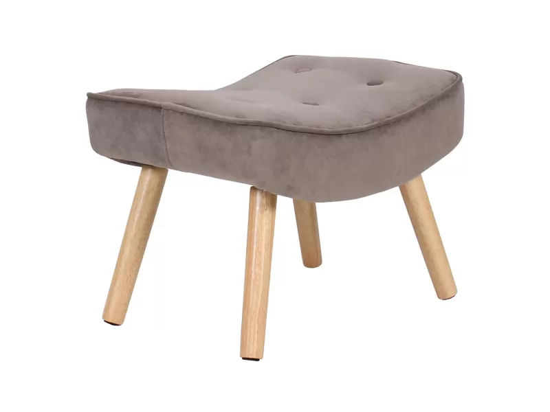 Alma Σκαμπό - Υποπόδιο, Ύφασμα Velure Καφέ, Πόδια Φυσικό, K/D 52x38x35cm