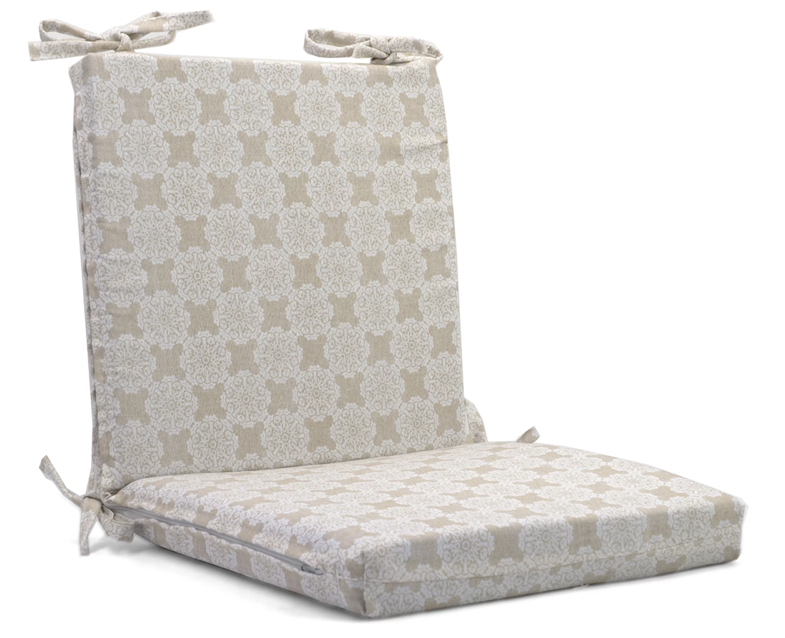 Μαξιλάρι καρέκλας λονέτα με κορδόνια στην πλάτη απόχρωση του μπεζ με σχέδιo kanada | Mypouf.gr