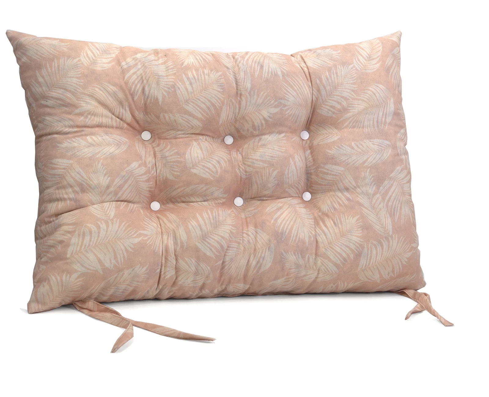 Μαξιλάρι Κάθισμα με κουμπιά - Μπαμπού Λονέτα Ύφασμα Frig 301 απόχρωση του σομόν με σχέδιo φύλλα | Mypouf.gr