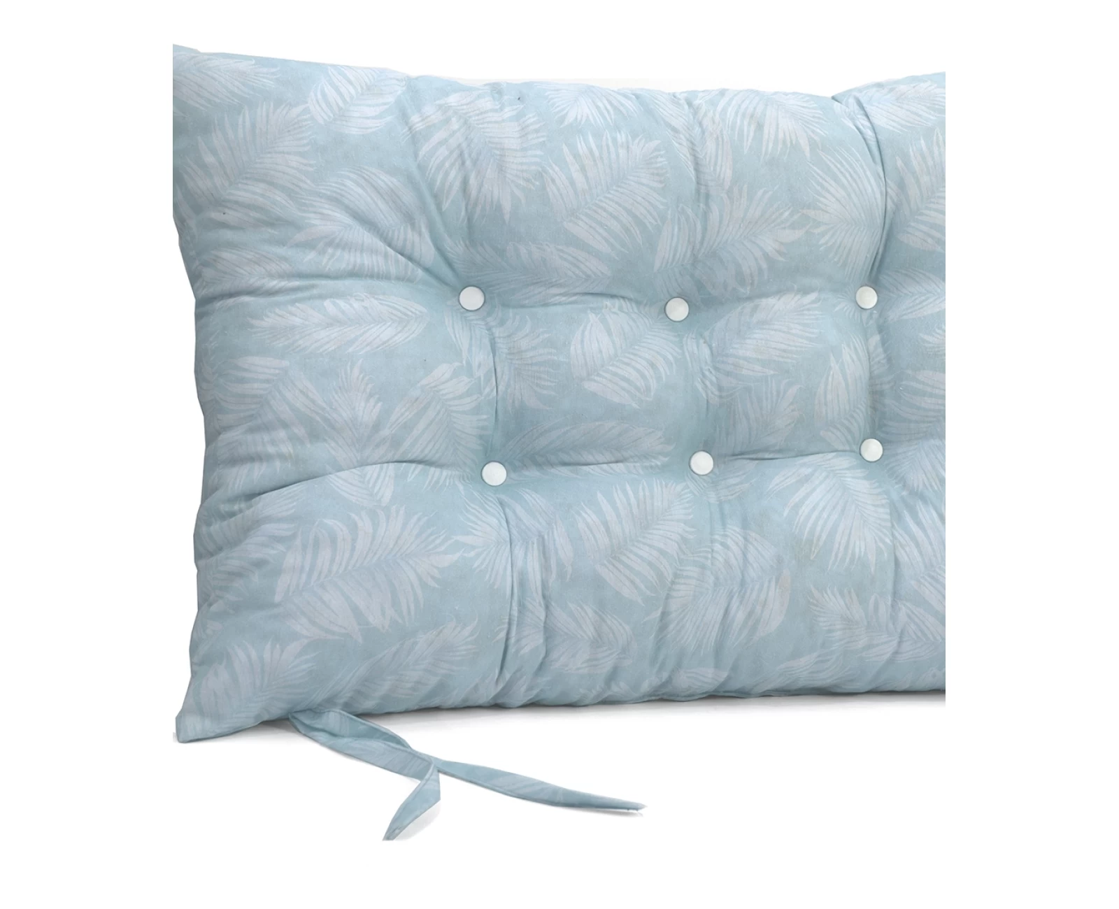 Μαξιλάρι Κάθισμα με κουμπιά - Μπαμπού Λονέτα Ύφασμα Frig 601 απόχρωση του γαλάζιου με σχέδιo φύλλα | Mypouf.gr