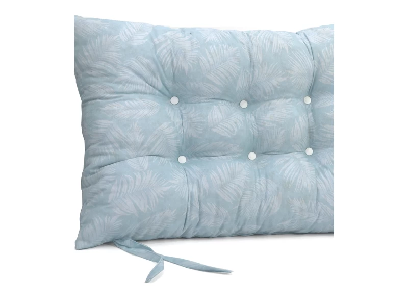 Μαξιλάρι Κάθισμα με κουμπιά - Μπαμπού Λονέτα Ύφασμα Frig 601 απόχρωση του γαλάζιου με σχέδιo φύλλα