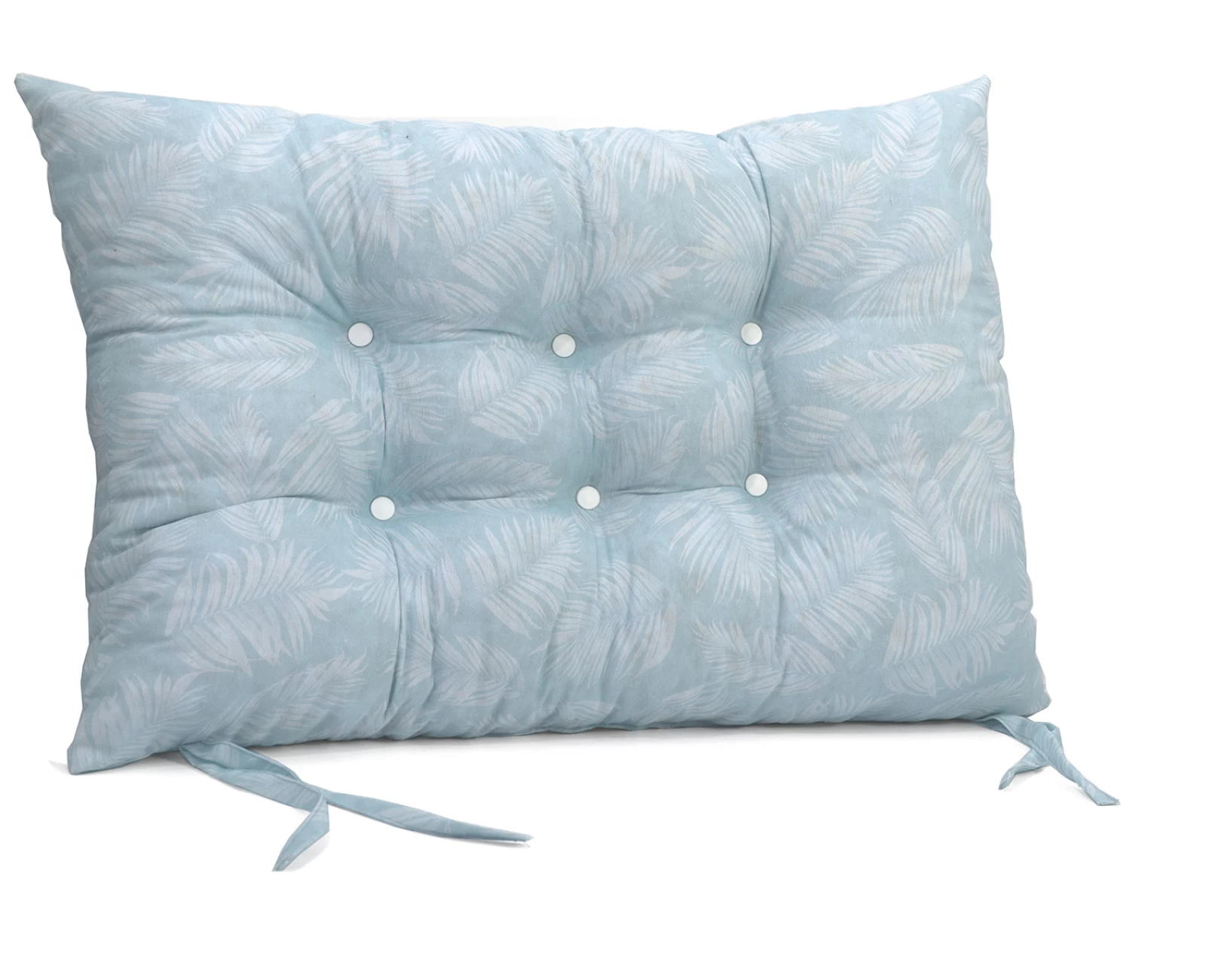 Μαξιλάρι Κάθισμα με κουμπιά - Μπαμπού Λονέτα Ύφασμα Frig 601 απόχρωση του γαλάζιου με σχέδιo φύλλα | Mypouf.gr