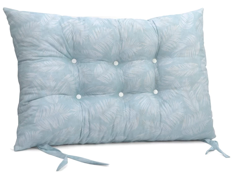 Μαξιλάρι Κάθισμα με κουμπιά - Μπαμπού Λονέτα Ύφασμα Frig 601 απόχρωση του γαλάζιου με σχέδιo φύλλα