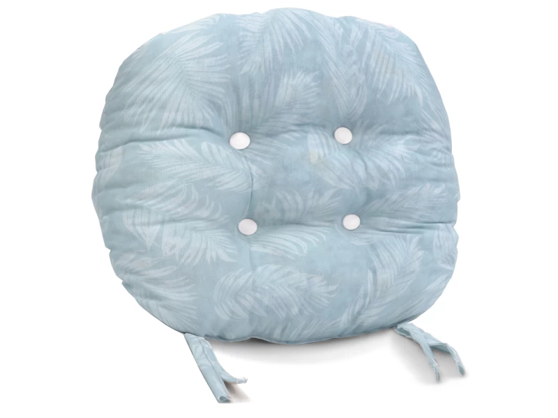 Μαξιλάρι στρογγυλό κάθισμα μπαμπού Λονέτα Ύφασμα Frig 601 απόχρωση του γαλάζιου με σχέδιo φύλλα