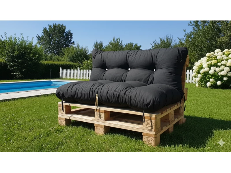 Μαξιλάρι για καναπέ με ενσωματωμένη πλάτη - Μονόχρωμο μαύρο Κρετόν ύφασμα