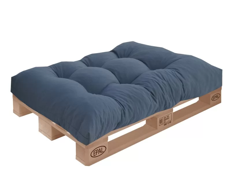 Μαξιλάρι μονόχρωμο λονέτα Denim Μπλέ για παλέτα με κουμπιά - Μπαμπού