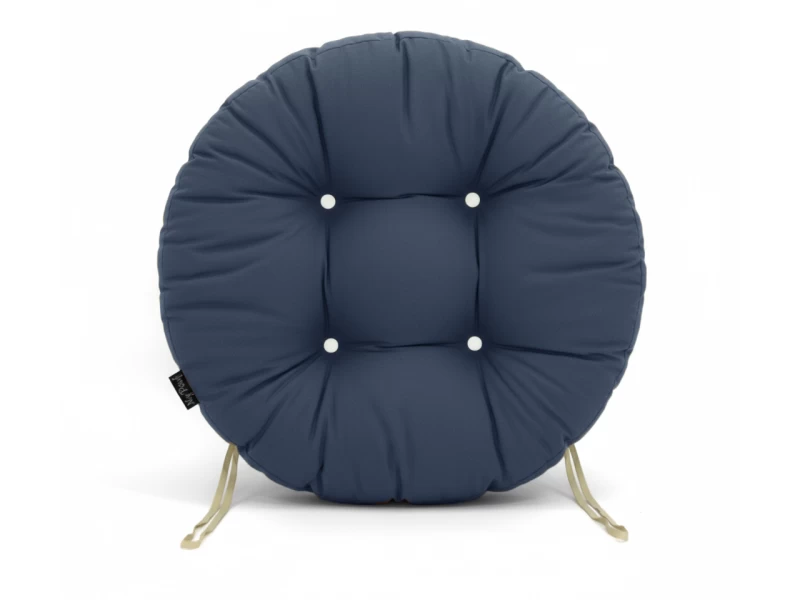 Μαξιλάρι στρογγυλό κάθισμα μπαμπού - Λονέτα μονόχρωμο μπλέ Denim