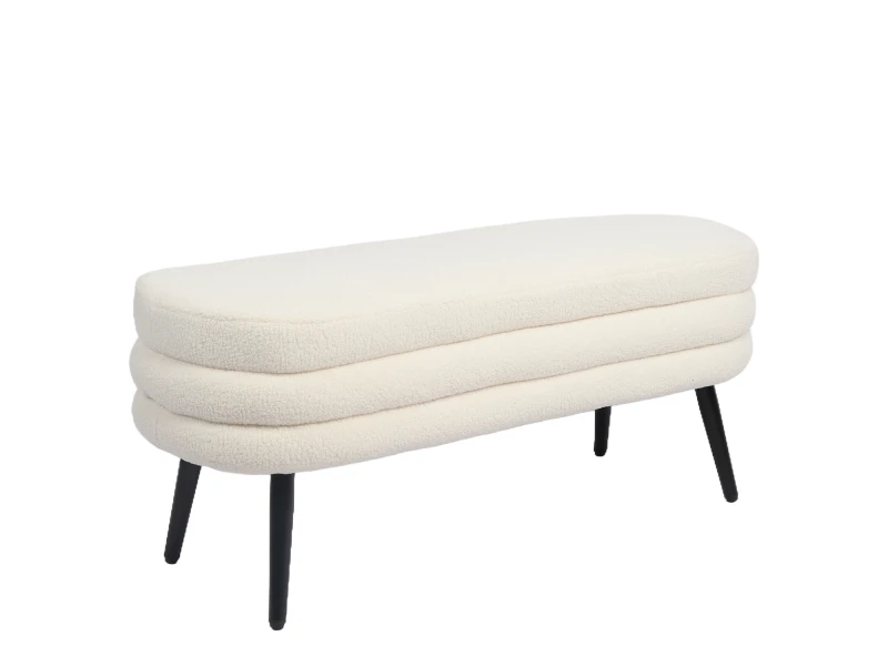 Παγκάκι Ottoman TONDO Λευκό Ύφασμα Teddy/Μέταλλο 42x112x44cm