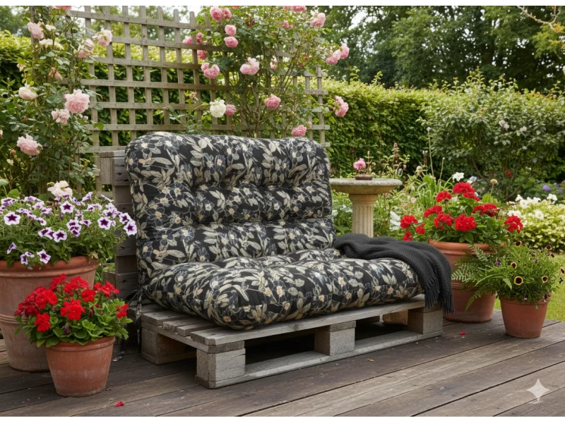 Μαξιλάρι για καναπέ με ενσωματωμένη πλάτη - Λονέτα Ύφασμα απόχρωση του ανθρακί με σχέδιo λουλούδια Leire 801