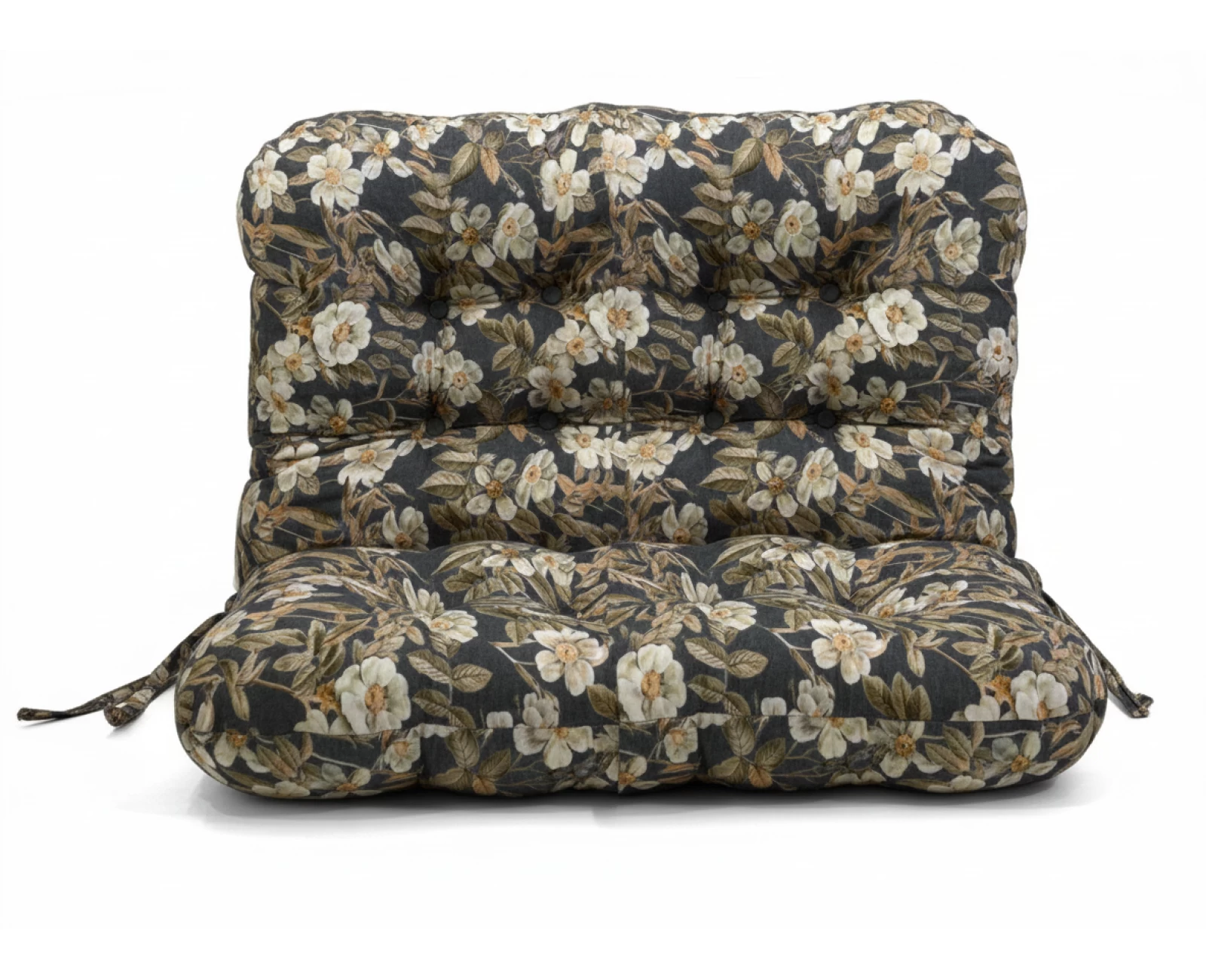 Μαξιλάρι για καναπέ με ενσωματωμένη πλάτη - Λονέτα Ύφασμα απόχρωση του ανθρακί με σχέδιo λουλούδια Leire 801 | Mypouf.gr