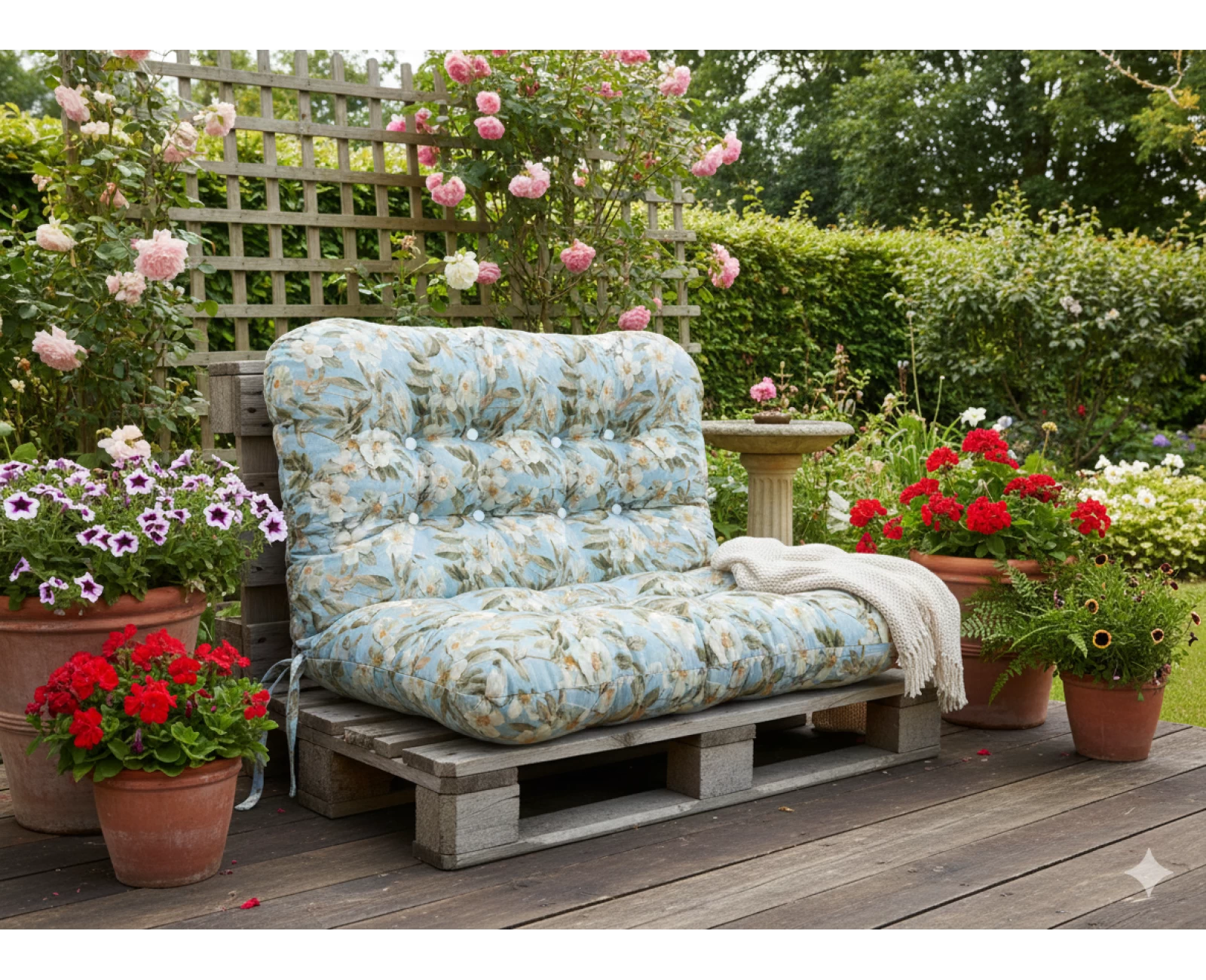 Μαξιλάρι για καναπέ με ενσωματωμένη πλάτη - Λονέτα Ύφασμα απόχρωση του γαλάζιου με σχέδιo λουλούδια Leire 601 | Mypouf.gr