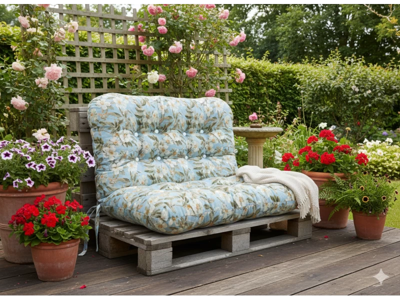 Μαξιλάρι για καναπέ με ενσωματωμένη πλάτη - Λονέτα Ύφασμα απόχρωση του γαλάζιου με σχέδιo λουλούδια Leire 601