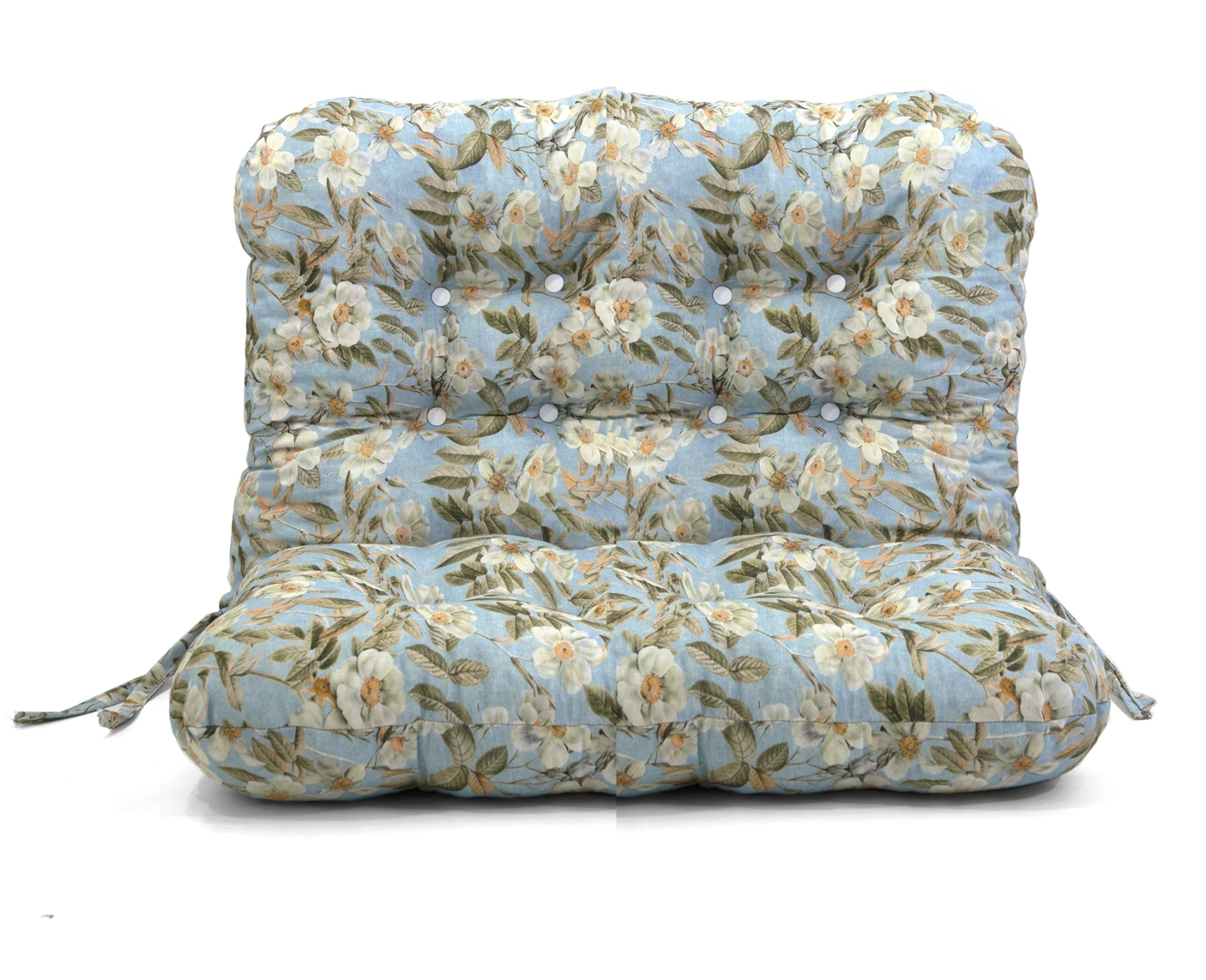 Μαξιλάρι για καναπέ με ενσωματωμένη πλάτη - Λονέτα Ύφασμα απόχρωση του γαλάζιου με σχέδιo λουλούδια Leire 601 | Mypouf.gr