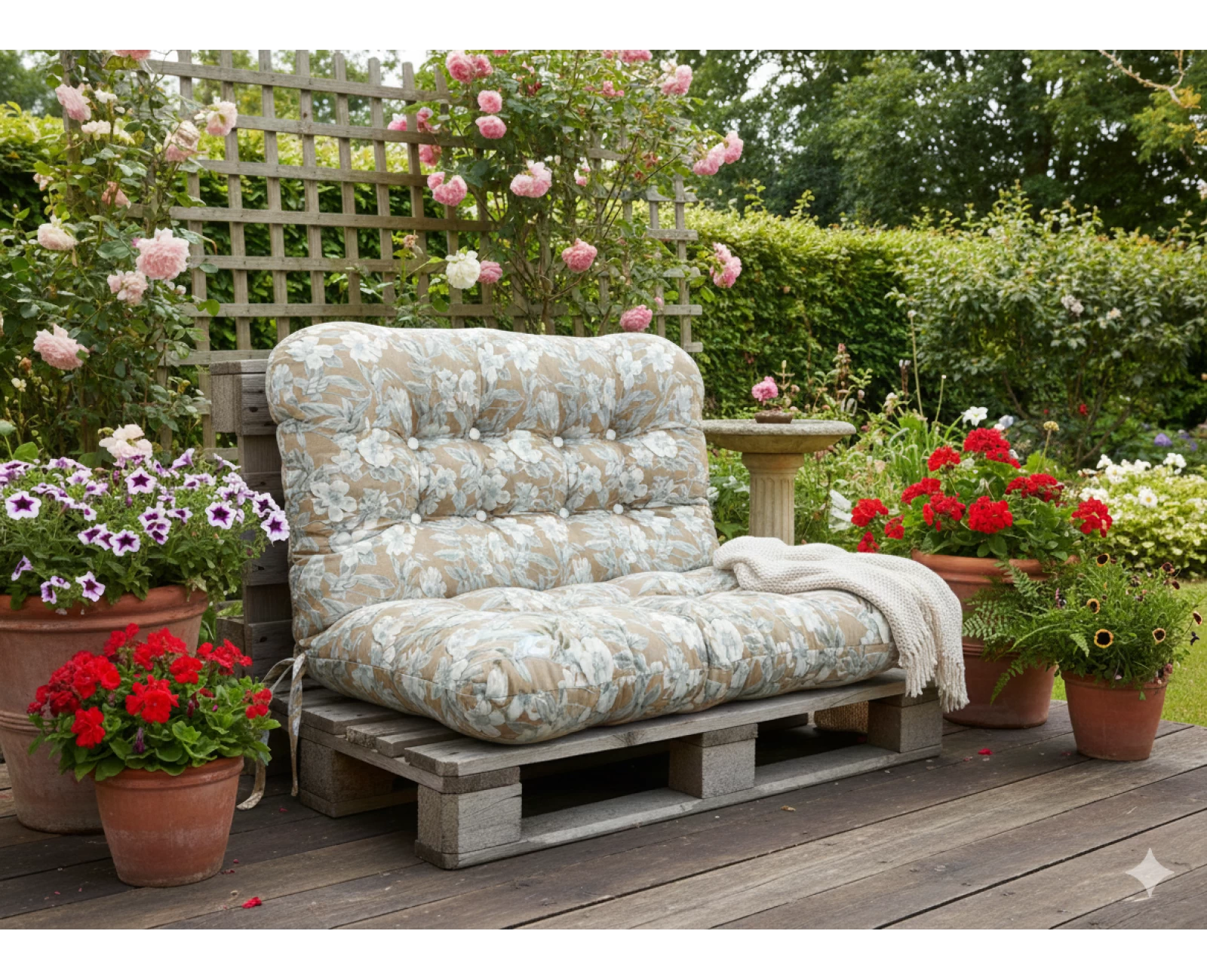 Μαξιλάρι για καναπέ με ενσωματωμένη πλάτη - Λονέτα Ύφασμα απόχρωση του μπέζ με σχέδιo λουλούδια Leire 101 | Mypouf.gr