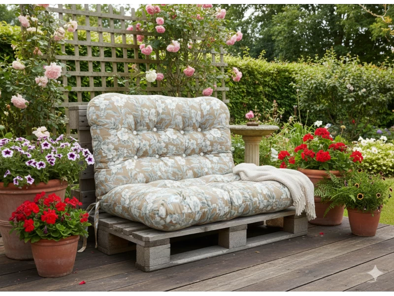 Μαξιλάρι για καναπέ με ενσωματωμένη πλάτη - Λονέτα Ύφασμα απόχρωση του μπέζ με σχέδιo λουλούδια Leire 101