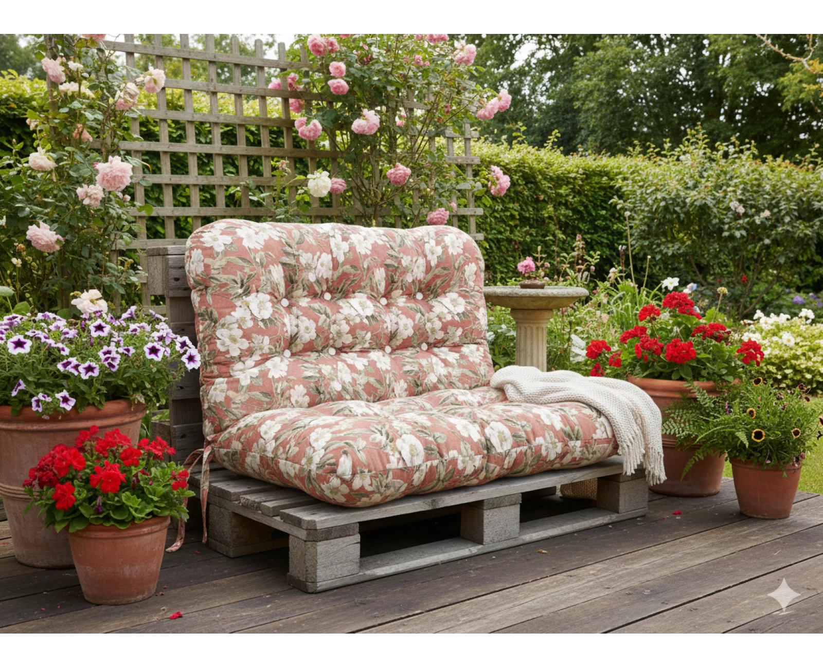 Μαξιλάρι για καναπέ με ενσωματωμένη πλάτη - Λονέτα Ύφασμα απόχρωση του σομόν με σχέδιo λουλούδια Leire 301 | Mypouf.gr