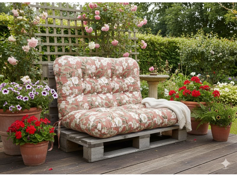 Μαξιλάρι για καναπέ με ενσωματωμένη πλάτη - Λονέτα Ύφασμα απόχρωση του σομόν με σχέδιo λουλούδια Leire 301
