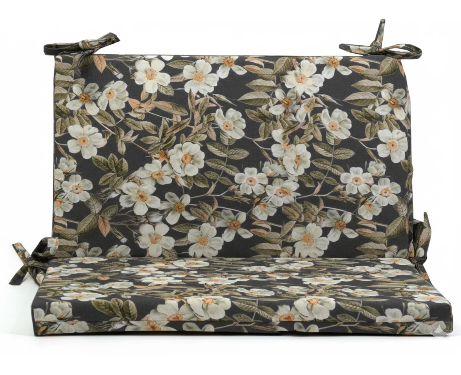 Μαξιλάρι για καναπέδες λονέτα με κορδόνια στην πλάτη απόχρωση του ανθρακί με σχέδιo λουλούδια Leire 801 | Mypouf.gr