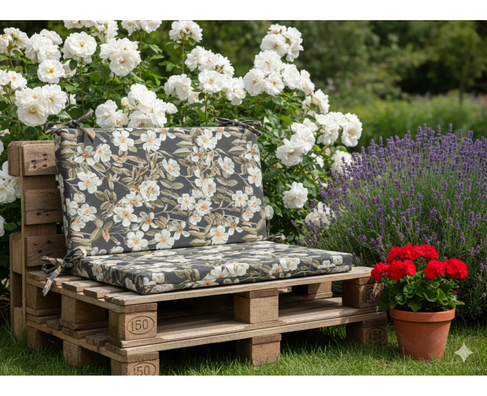 Μαξιλάρι για καναπέδες λονέτα με κορδόνια στην πλάτη απόχρωση του ανθρακί με σχέδιo λουλούδια Leire 801 | Mypouf.gr