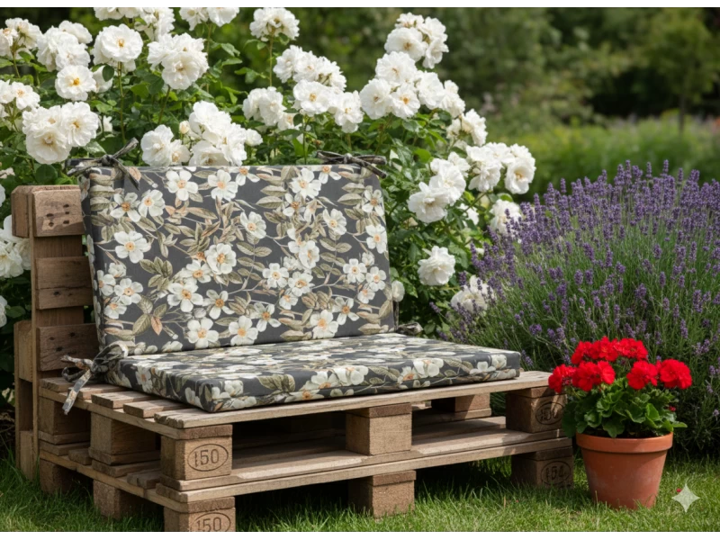 Μαξιλάρι για καναπέδες λονέτα με κορδόνια στην πλάτη απόχρωση του ανθρακί με σχέδιo λουλούδια Leire 801