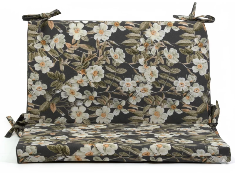 Μαξιλάρι για καναπέδες λονέτα με κορδόνια στην πλάτη απόχρωση του ανθρακί με σχέδιo λουλούδια Leire 801