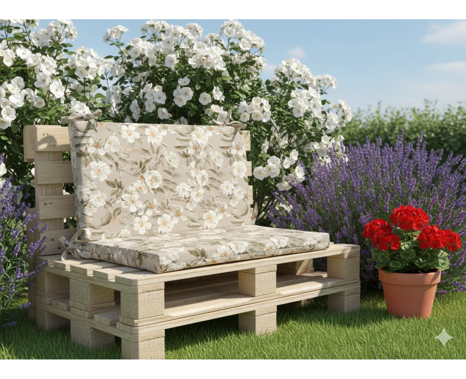 Μαξιλάρι για καναπέδες λονέτα με κορδόνια στην πλάτη απόχρωση του μπεζ με σχέδιo λουλούδια Leire 101 | Mypouf.gr