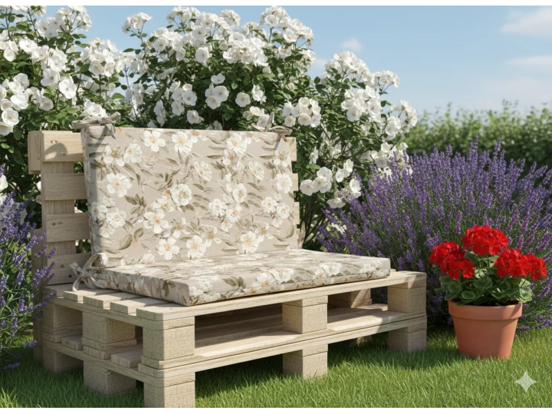 Μαξιλάρι για καναπέδες λονέτα με κορδόνια στην πλάτη απόχρωση του μπεζ με σχέδιo λουλούδια Leire 101