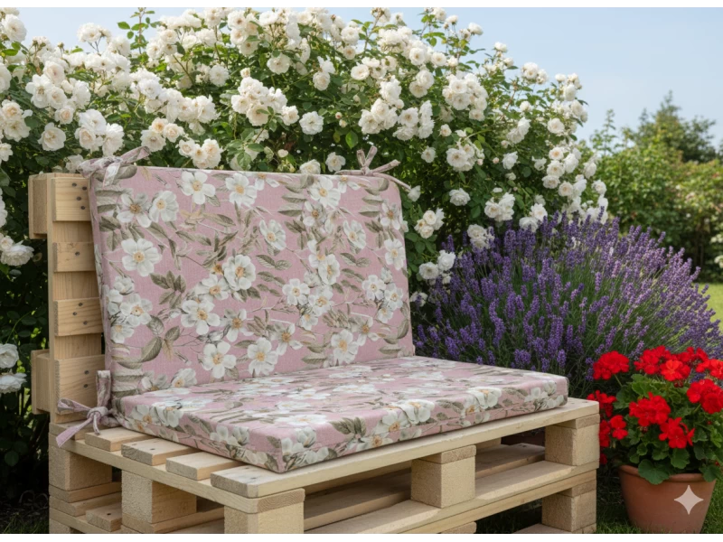 Μαξιλάρι για καναπέδες λονέτα με κορδόνια στην πλάτη απόχρωση του σομόν με σχέδιo λουλούδια Leire 301