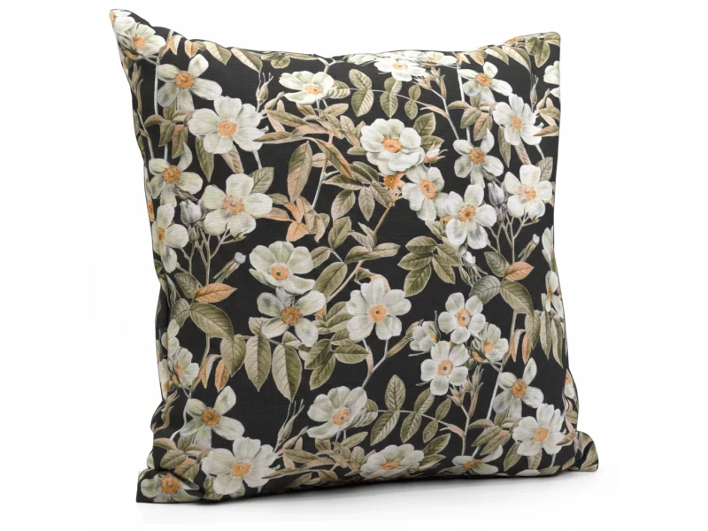 Μαξιλάρι καναπέ - δαπέδου Ύφασμα Λονέτα απόχρωση του ανθρακί με σχέδιo λουλούδια Leire 801