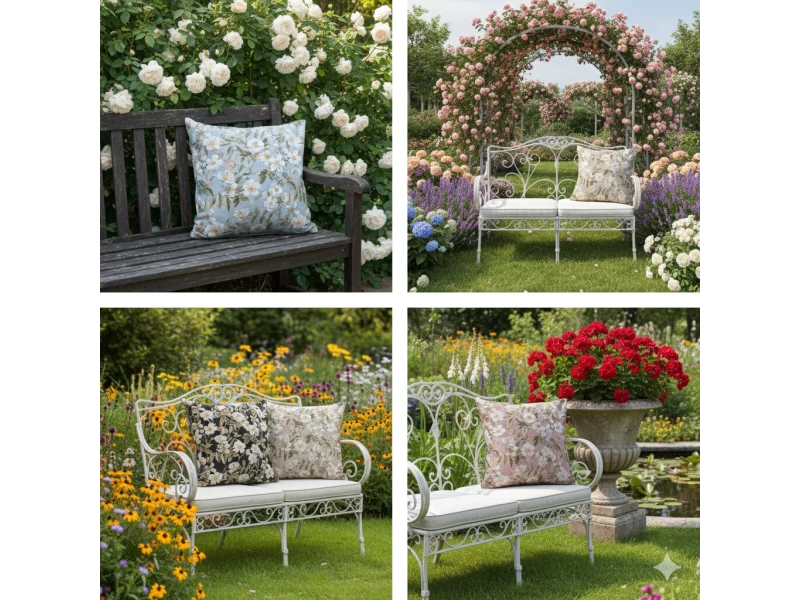 Μαξιλάρι καναπέ - δαπέδου Ύφασμα Λονέτα απόχρωση του ανθρακί με σχέδιo λουλούδια Leire 801