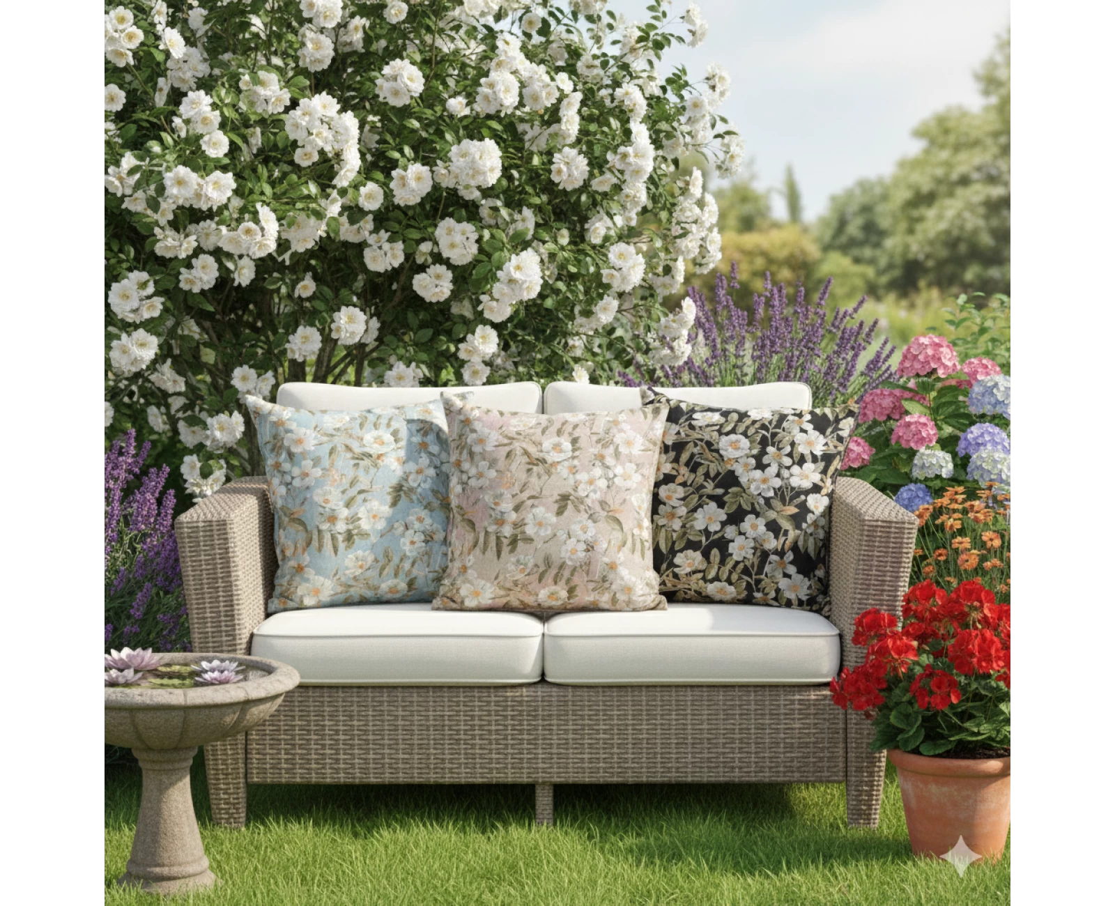 Μαξιλάρι καναπέ - δαπέδου Ύφασμα Λονέτα απόχρωση του γαλάζιου με σχέδιo λουλούδια Leire 601 | Mypouf.gr