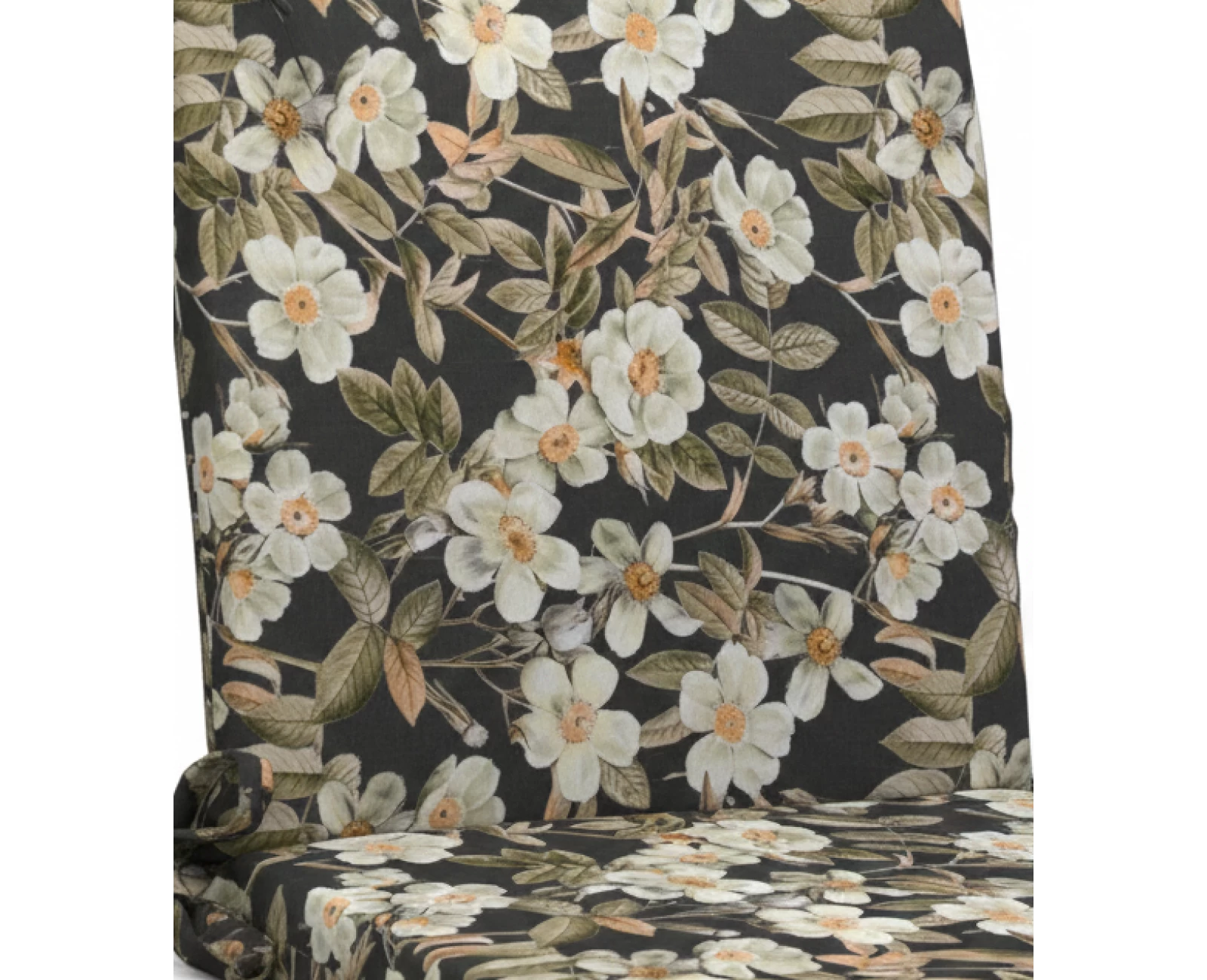 Μαξιλάρι καρέκλας λονέτα με κορδόνια στην πλάτη απόχρωση του ανθρακί με σχέδιo λουλούδια Leire 801 | Mypouf.gr