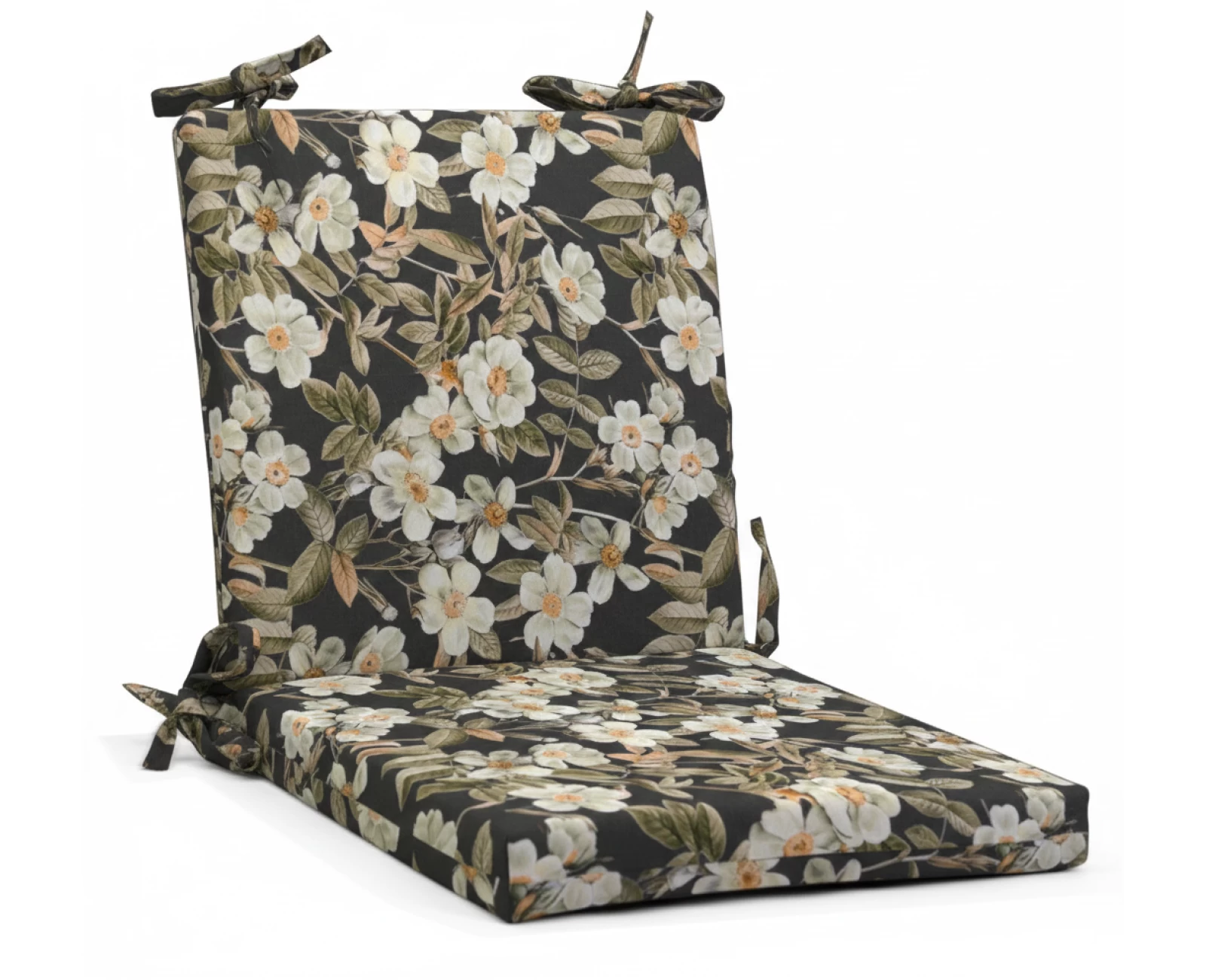 Μαξιλάρι καρέκλας λονέτα με κορδόνια στην πλάτη απόχρωση του ανθρακί με σχέδιo λουλούδια Leire 801 | Mypouf.gr