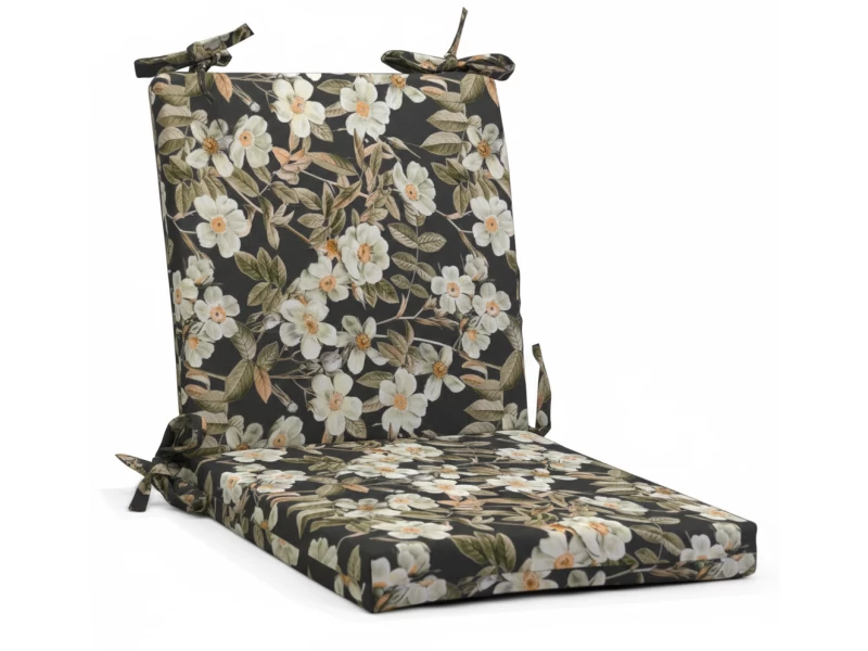 Μαξιλάρι καρέκλας λονέτα με κορδόνια στην πλάτη απόχρωση του ανθρακί με σχέδιo λουλούδια Leire 801