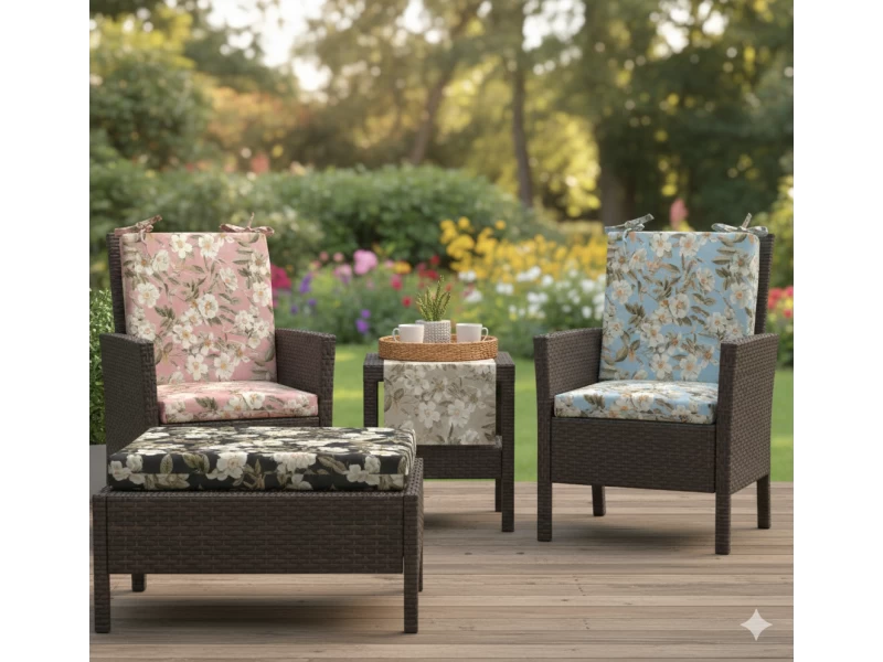 Μαξιλάρι καρέκλας λονέτα με κορδόνια στην πλάτη απόχρωση του ανθρακί με σχέδιo λουλούδια Leire 801