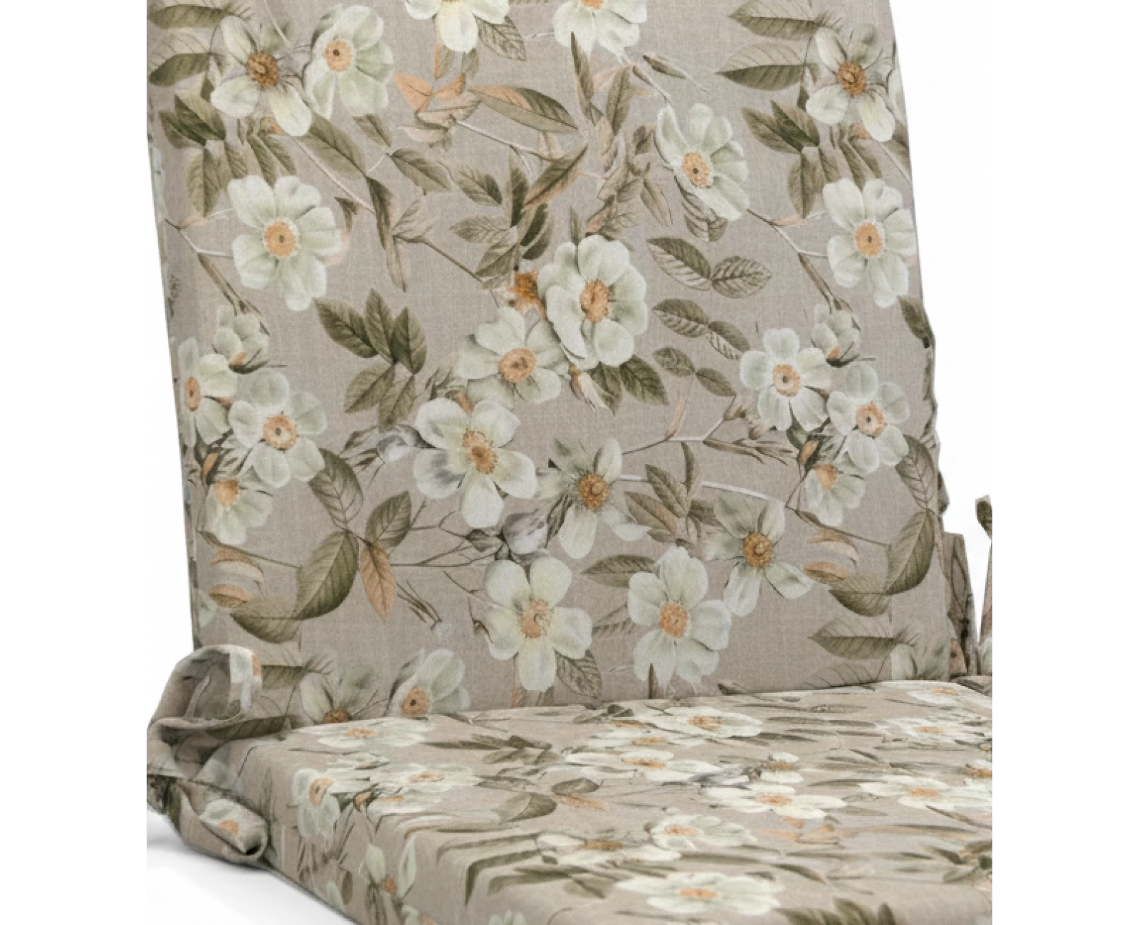 Μαξιλάρι καρέκλας λονέτα με κορδόνια στην πλάτη απόχρωση του μπεζ με σχέδιo λουλούδια Leire 101 | Mypouf.gr