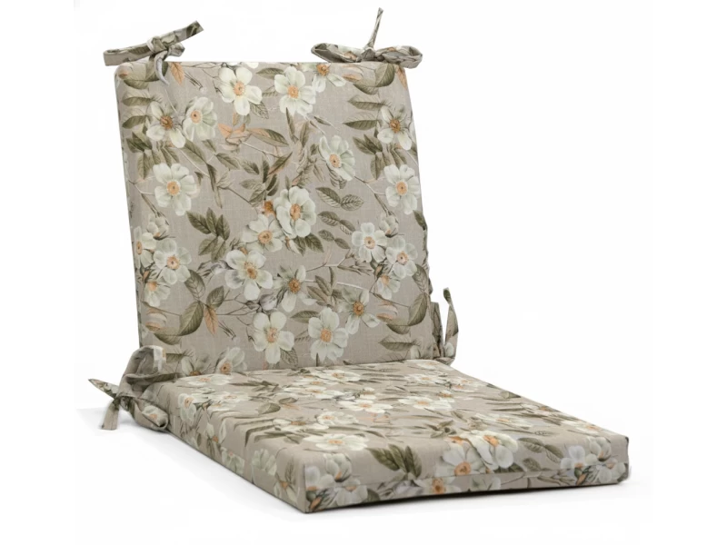 Μαξιλάρι καρέκλας λονέτα με κορδόνια στην πλάτη απόχρωση του μπεζ με σχέδιo λουλούδια Leire 101