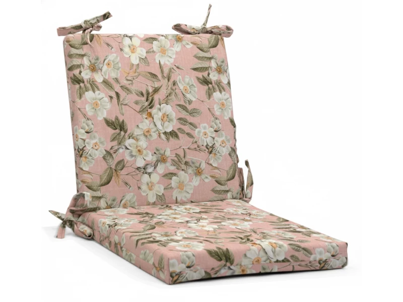 Μαξιλάρι καρέκλας λονέτα με κορδόνια στην πλάτη απόχρωση του σομόν με σχέδιo λουλούδια Leire 301