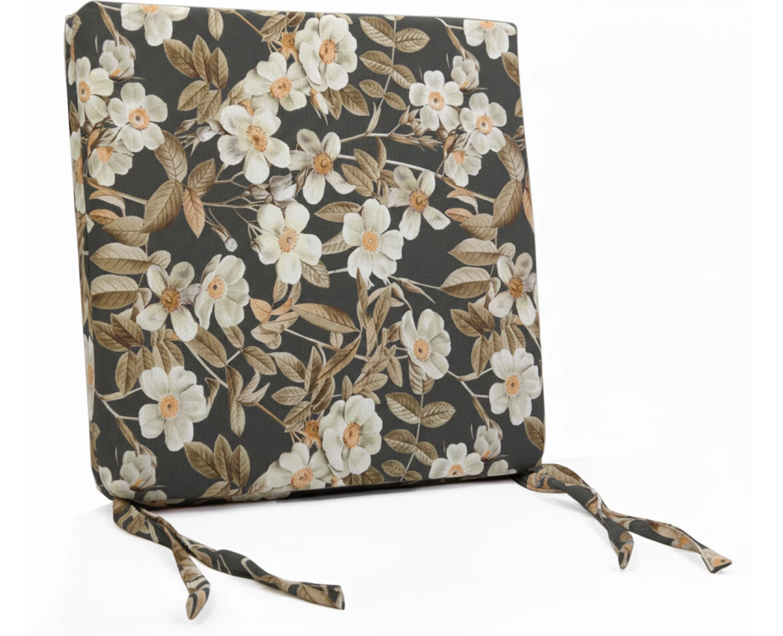 Μαξιλάρι Καρέκλας Με Δέσιμο - Λονέτα Ύφασμα απόχρωση του ανθρακί με σχέδιo λουλούδια Leire 801 | Mypouf.gr