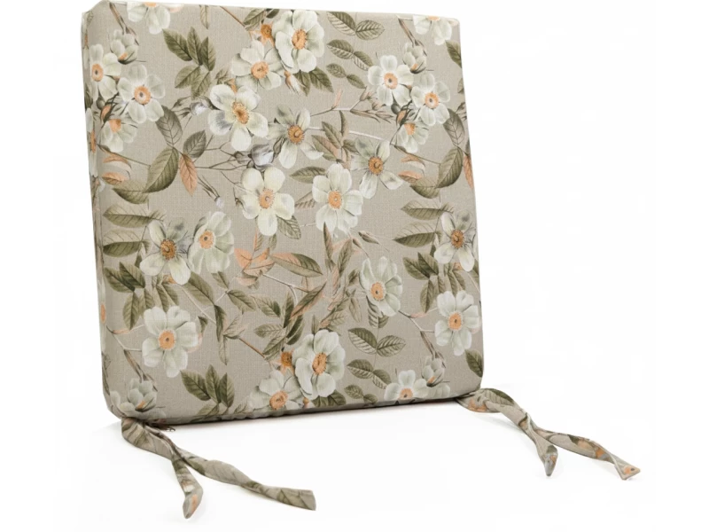 Μαξιλάρι Καρέκλας Με Δέσιμο - Λονέτα Ύφασμα απόχρωση του μπεζ με σχέδιo λουλούδια Leire 101