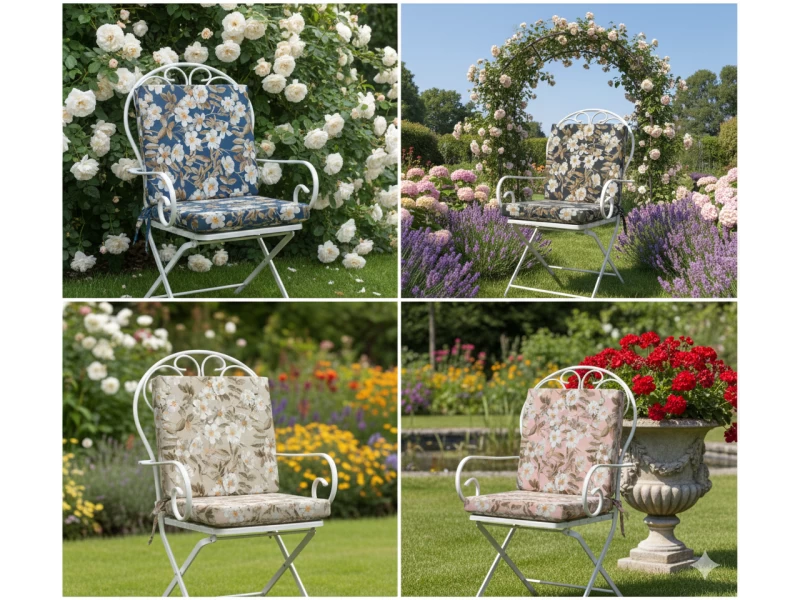 Μαξιλάρι Καρέκλας Με Δέσιμο - Λονέτα Ύφασμα απόχρωση του γαλάζιου με σχέδιo λουλούδια Leire 601