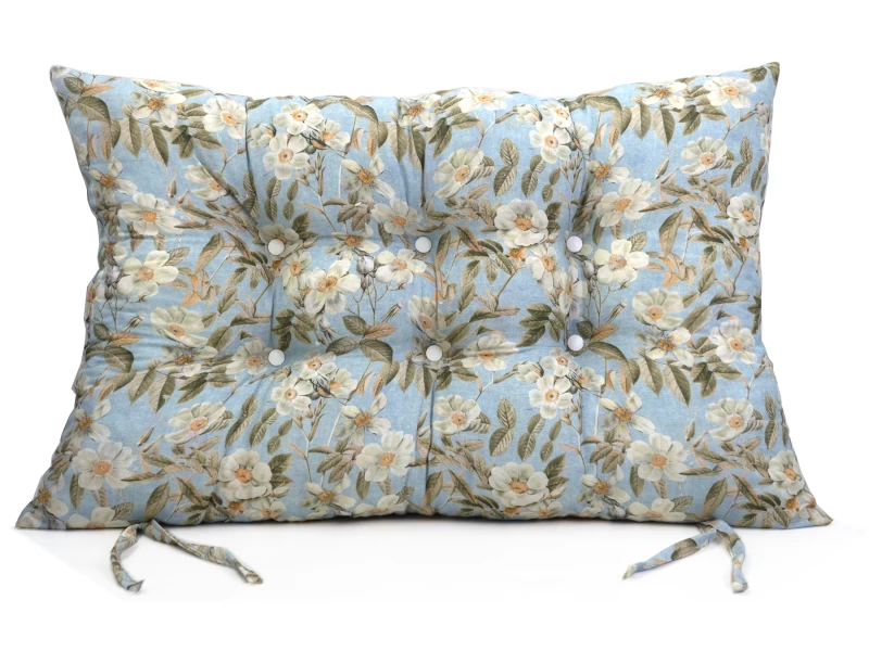 Μαξιλάρι Κάθισμα με κουμπιά - Μπαμπού Λονέτα Ύφασμα απόχρωση του γαλάζιου με σχέδιo λουλούδια Leire 601