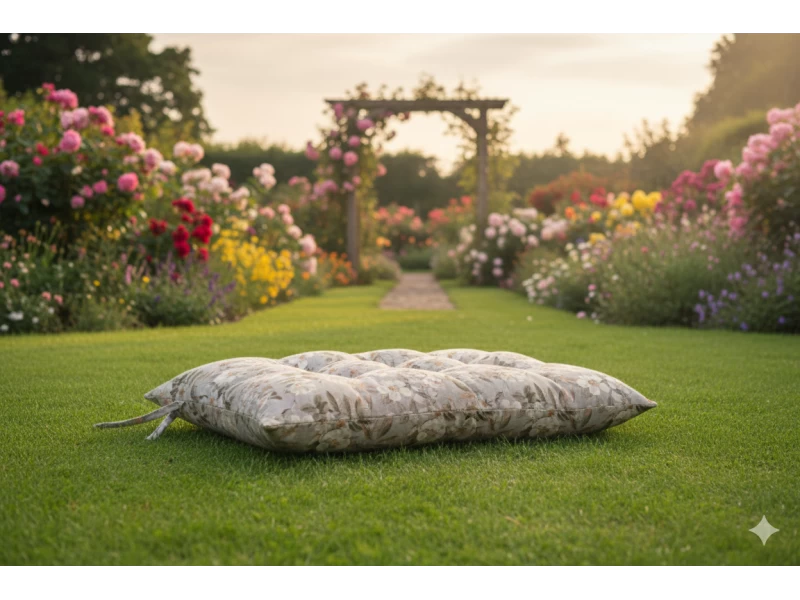 Μαξιλάρι Κάθισμα με κουμπιά - Μπαμπού Λονέτα Ύφασμα απόχρωση του μπεζ με σχέδιo λουλούδια Leire 101